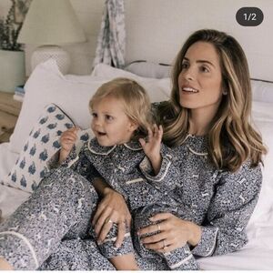 Doen Paz Dancing Fawn In Navy And Cream Cottagecore Pajama Set Size Small